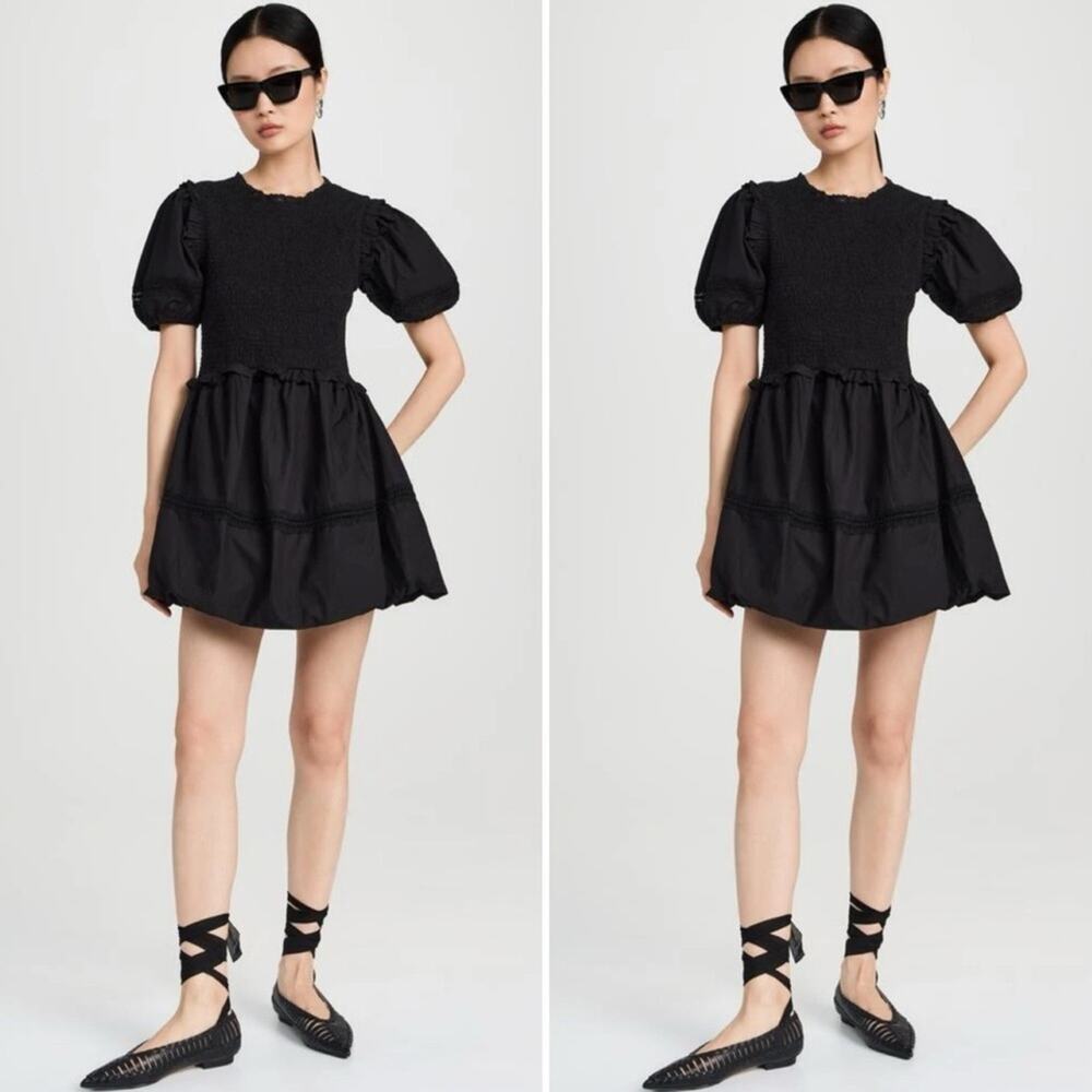 For Love and Lemons Sandy Elegant Black Puff Sleeve Mini Dress XS
